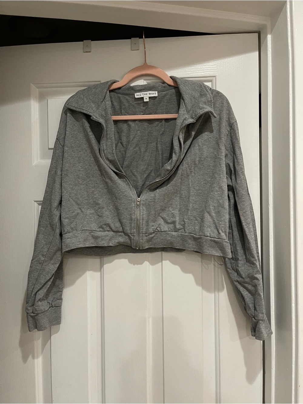 ALL THE WAYS Cropped Zip-Up Hoodie - Gray